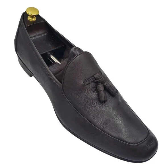 Italy Ermenegildo Zegna Men's Size 13US/12EU Brown leather tasseled loafer shoes